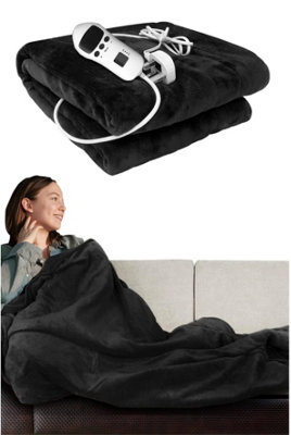 Cosy Electric Heated Blanket Throw Fleece With Adjustable Control Black