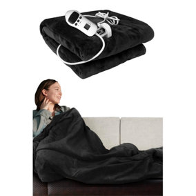 Cosy Electric Heated Blanket Throw Fleece With Adjustable Control - Black