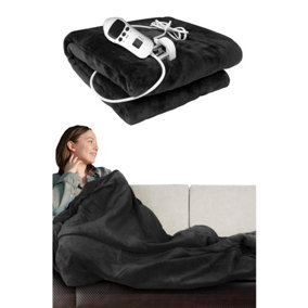 Cosy Heated Over Throw Fleece Blanket With Adjustable Control - Grey