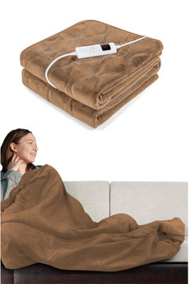 Cosy Heated Over Throw Fleece Blanket With Adjustable Control - Natural