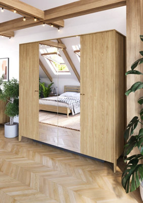 COSY Mirrored Hinged Door Wardrobe (H)2160mm x (W)2200mm x (D)600mm -  Modern Scandinavian Design