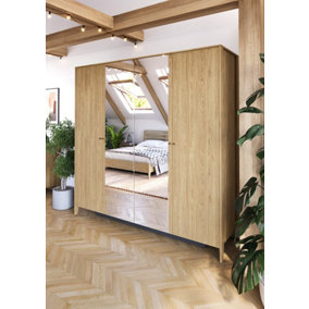 COSY Mirrored Hinged Door Wardrobe (H)2160mm x (W)2200mm x (D)600mm -  Modern Scandinavian Design