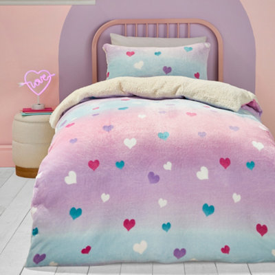 Cosy Ombre Heart Plush & Sherpa Reverse Duvet Cover Set