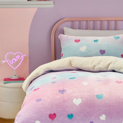 Cosy Ombre Heart Plush & Sherpa Reverse Duvet Cover Set