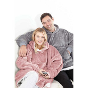 Cosy Sherpa Lined Hooded Blanket Dusty Pink 75x75 cm