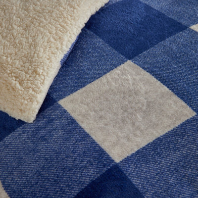Cosy Theo Check Blue Plush & Sherpa Reverse Duvet Cover Set