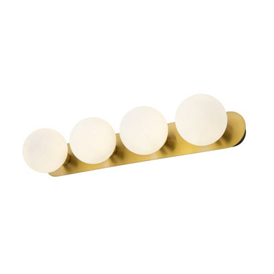 COSYLYTE Bowen Bathroom 4 Light Classic Opal Glass Ceiling Flush Light - Brass