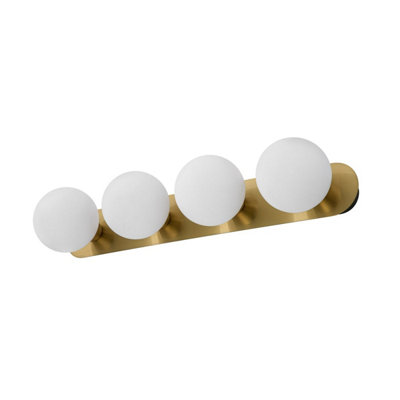 COSYLYTE Bowen Bathroom 4 Light Classic Opal Glass Ceiling Flush Light - Brass