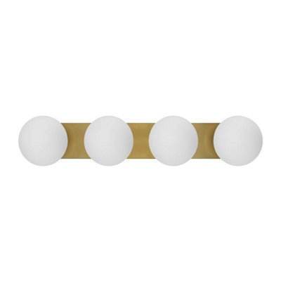 COSYLYTE Bowen Bathroom 4 Light Classic Opal Glass Ceiling Flush Light - Brass