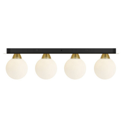 COSYLYTE Bowen Bathroom 4 Light Classic Opal Glass Ceiling Flush Light - Brass