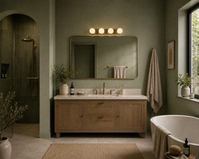 COSYLYTE Bowen Bathroom 4 Light Classic Opal Glass Ceiling Flush Light - Brass