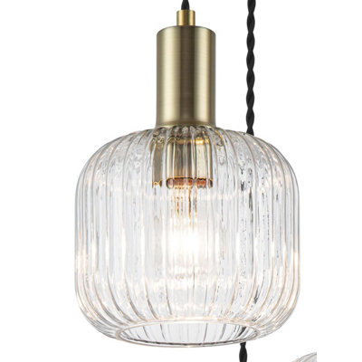 COSYLYTE Maple 3 Light Modern Ribbed Glass Cluster Pendant Light - Brushed Brass