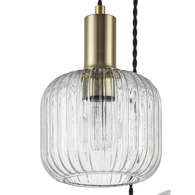 COSYLYTE Maple 3 Light Modern Ribbed Glass Cluster Pendant Light - Brushed Brass