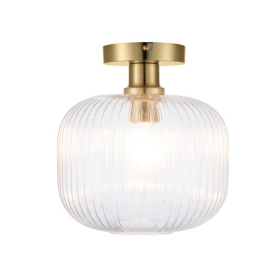 COSYLYTE Maple Modern Ribbed Glass Ceiling Light - Brass Base