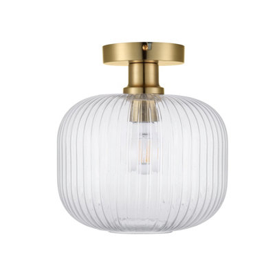 COSYLYTE Maple Modern Ribbed Glass Ceiling Light - Brass Base