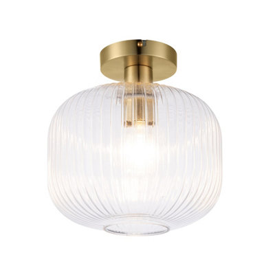 COSYLYTE Maple Modern Ribbed Glass Ceiling Light - Brass Base