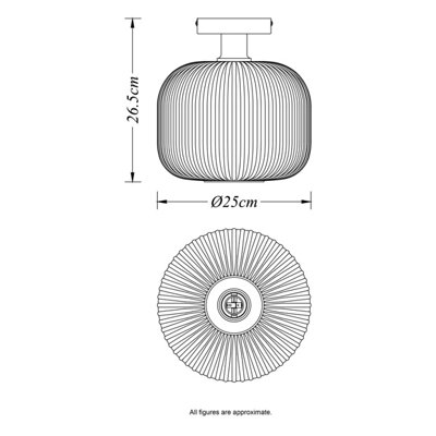 COSYLYTE Maple Modern Ribbed Glass Ceiling Light - Brass Base