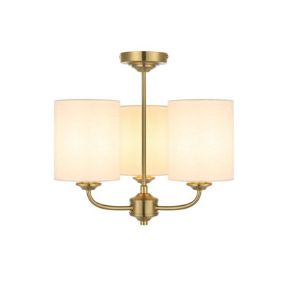 COSYLYTE Winston 3 Light Classic Faux Linen Drum Shade Ceiling Light - Brass