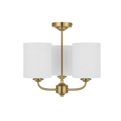 COSYLYTE Winston 3 Light Classic Faux Linen Drum Shade Ceiling Light - Brass