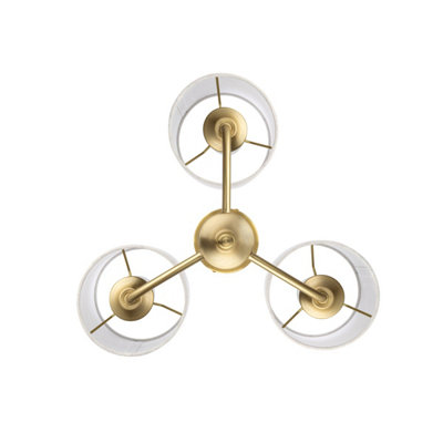 COSYLYTE Winston 3 Light Classic Faux Linen Drum Shade Ceiling Light - Brass