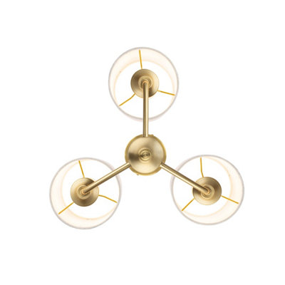 COSYLYTE Winston 3 Light Classic Faux Linen Drum Shade Ceiling Light - Brass