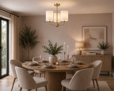COSYLYTE Winston 3 Light Classic Faux Linen Drum Shade Ceiling Light - Brass