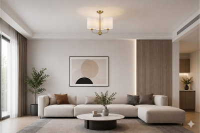 COSYLYTE Winston 3 Light Classic Faux Linen Drum Shade Ceiling Light - Brass