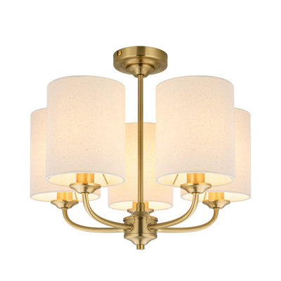 COSYLYTE Winston 5 Light Classic Faux Linen Drum Shade Ceiling Light - Brass