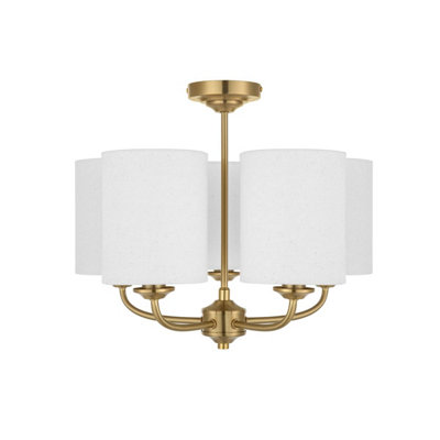 COSYLYTE Winston 5 Light Classic Faux Linen Drum Shade Ceiling Light - Brass
