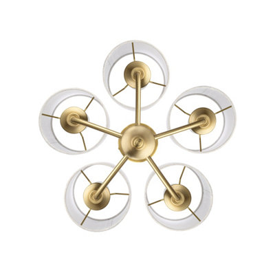 COSYLYTE Winston 5 Light Classic Faux Linen Drum Shade Ceiling Light - Brass