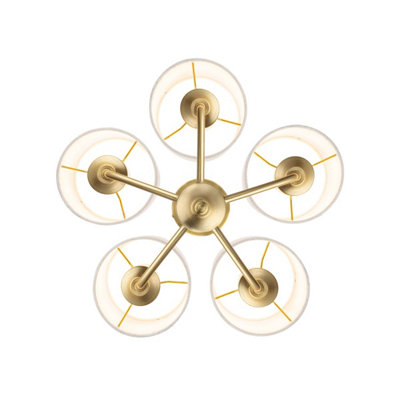 COSYLYTE Winston 5 Light Classic Faux Linen Drum Shade Ceiling Light - Brass