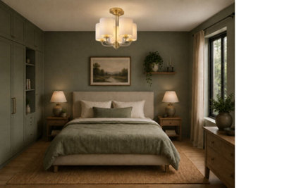 COSYLYTE Winston 5 Light Classic Faux Linen Drum Shade Ceiling Light - Brass