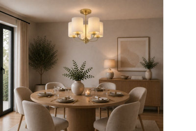 COSYLYTE Winston 5 Light Classic Faux Linen Drum Shade Ceiling Light - Brass