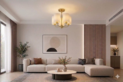COSYLYTE Winston 5 Light Classic Faux Linen Drum Shade Ceiling Light - Brass