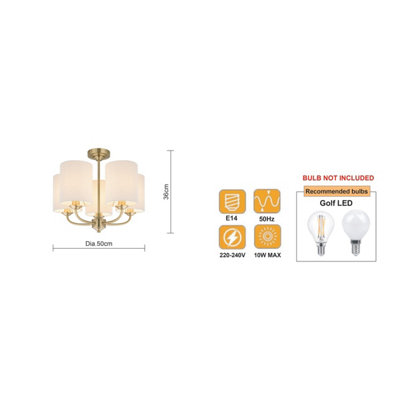 COSYLYTE Winston 5 Light Classic Faux Linen Drum Shade Ceiling Light - Brass