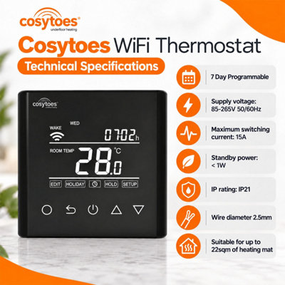 Cosytoes Black Curve Wi-Fi Touchscreen Thermostat Underfloor Heating ...