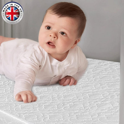 Cot Mattress Breathable & Waterproof Zipped Removable Washable Cover, Anti Allergy, White (120 x 60 x 7.5 cm)