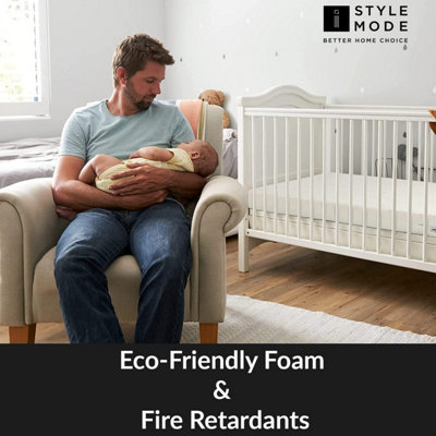 Cot Mattress Breathable & Waterproof Zipped Removable Washable Cover, Anti Allergy, White (120 x 60 x 7.5 cm)
