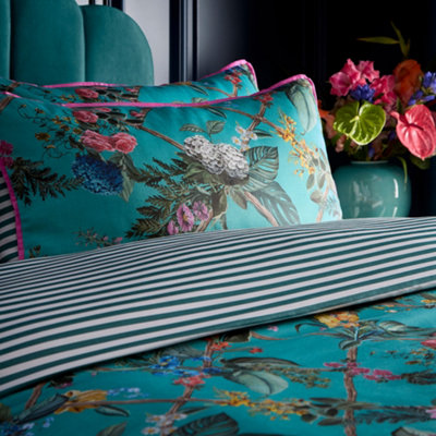 Cotswald Fantasia Floral Print 200 Thread Count Cotton Teal Duvet Cover Set