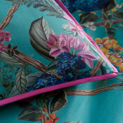 Cotswald Fantasia Floral Print 200 Thread Count Cotton Teal Duvet Cover Set