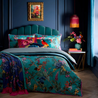 Cotswald Fantasia Floral Print 200 Thread Count Cotton Teal Duvet Cover Set