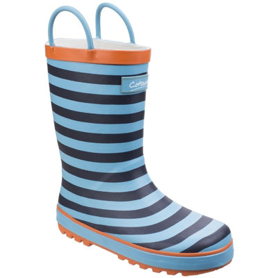 Cotswold Captain blue stripe kid's pull handles waterproof wellington boot