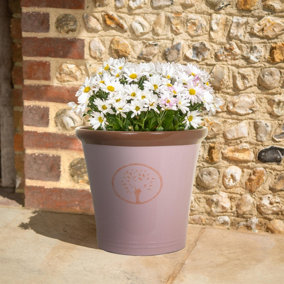 Cotswold Planter - Weather Resistant Colourful Recycled Plastic Embossed Tree Design Garden Plant Pot - Pink, H30 x 30cm Dia