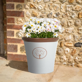 Cotswold Planter - Weather Resistant Colourful Recycled Plastic Embossed Tree Design Garden Plant Pot - White, H30 x 30cm Dia
