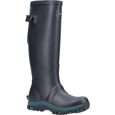 Cotswold Realm Adjustable Wellington Boots – Navy/Teal Rubber Rain Boots, UK Size 6, Fully Waterproof