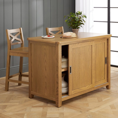 Cotswold Rustic Oak Bar Kitchen Island - 2 Seater