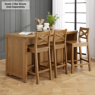 Cotswold Rustic Smoked Oak Large Kitchen Island with Bar Table Top (3 ...