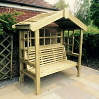 Cottage Arbour - Trellis Back and Sides, Wooden Garden Bench Seat with Trellis - L90 x W170 x H190 cm - Minimal Assembly Required
