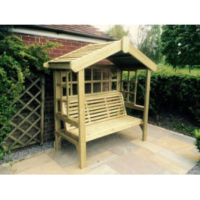 Cottage Arbour - Trellis Back And Sides, wooden garden bench seat with trellis