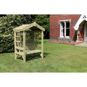 Cottage Arbour- Trellis Back & Sides - Sits 2, Wooden Garden Bench Seat w/ Trellis - L90 x W135 x H190 cm - Min. Assembly Required